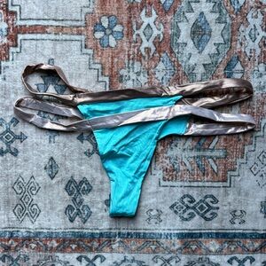 Beach Bunny Large Turquoise and Gold Bikini bottom NEW